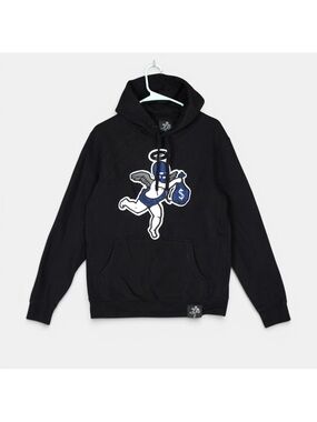 Hasta Muerte Pullover Hoodie Mens Small Black Chenille Patch Angel Money Bag
